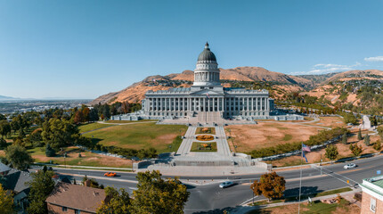 Aerial panoramic view of the Salt Lake City Capitol Building, USA