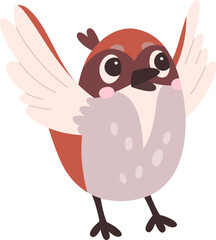 Cute cartoon sparrow flat icon Small town bird