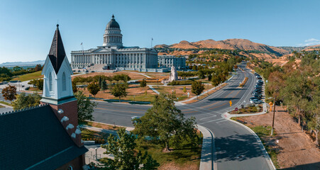 Aerial panoramic view of the Salt Lake City Capitol Building, USA