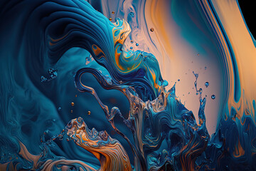 Abstract backdrop of dancing acrylic paints in liquid fluid painting submerged. Generative AI