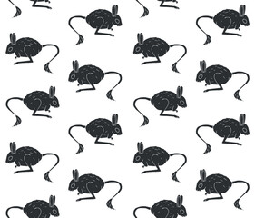 Vector seamless pattern of hand drawn doodle sketch black Jerboa isolated on white background