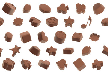 様々なかたちのチョコレートが浮遊する 背景画像 上下左右リピート可能なシームレス背景