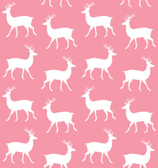 Vector seamless pattern of hand drawn flat deer silhouette isolated on pink background