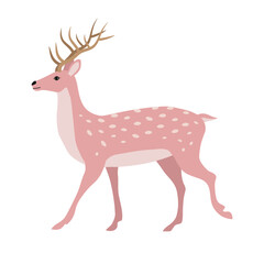 Vector hand drawn flat pink deer isolated on white background