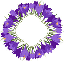 Circle frames with purple crocuses flowers flat icon