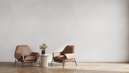 Minimalist modern living room interior background, living room mock up in scandinavian style, empty wall mockup, 3d rendering © Liliia