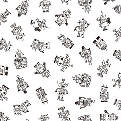 Retro cute and fun robot seamless pattern,