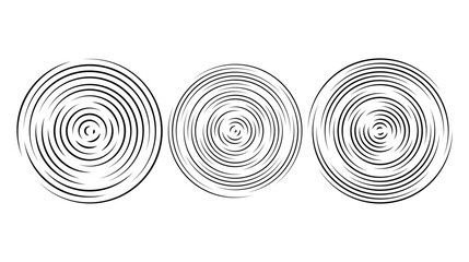 Concentric ripple circles set. Sonar or sound wave rings collection. Epicentre, target, radar icon concept. Radial signal or vibration elements. - obrazy, fototapety, plakaty