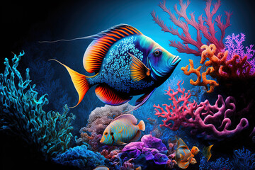 Fototapeta na wymiar fish on a coral reef with a variety of colors. Generative AI