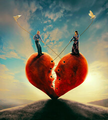 Man and woman pull heart together - 556568372