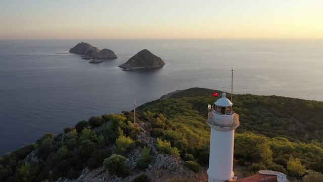 Gelidonya Lighthouse, Southern Turskih Coastline on Mediterranean Sea, Cinematic Aerial View