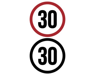 30 mph speed limit icon. Traffic sign set for speed, vector illustration