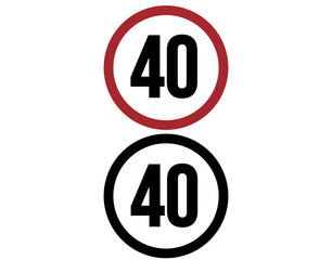 40 mph speed limit icon. Traffic sign set for speed, vector illustration