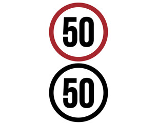 50 mph speed limit icon. Traffic sign set for speed, vector illustration