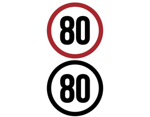 80 mph speed limit icon. Traffic sign set for speed, vector illustration