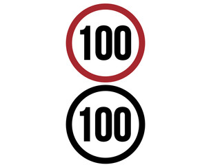 100 mph speed limit icon. Traffic sign set for speed, vector illustration