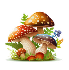 Cartoon mushrooms. Vector illustration, print for background, print on fabric, paper, wallpaper, packaging.