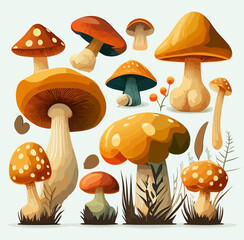 Cartoon mushrooms. Vector illustration, print for background, print on fabric, paper, wallpaper, packaging.