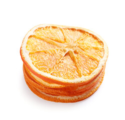 Delicious dry orange slices on white background