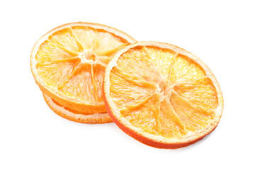 Delicious dry orange slices on white background