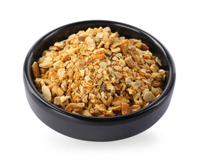 Bowl of dried orange zest seasoning isolated on white