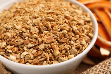 Dried orange seasoning zest and peel, closeup