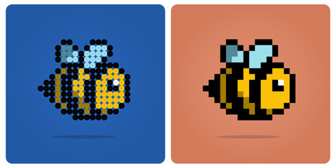 Pixel 8 bit bee. Animal pixels For game assets and manic patterns in vector illustrations.