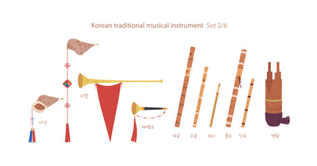 A collection of traditional Korean musical instruments. - 556575574