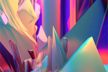Colorful abstract geometric 3d shapes film with  reflection effect generative ai