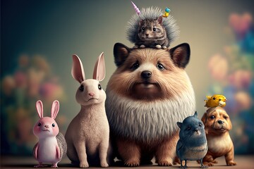 Fototapeta premium Funny little animals generative ai