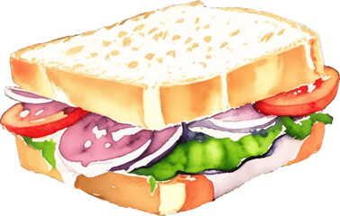 sandwich hand drawn with watercolor painting style illustration