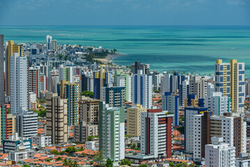 Joao Pessoa, Paraíba, Brazil, on December 20, 2022. Partial view of the city showing houses, buildings and Bessa beach in the background.