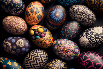 Many Easter eggs decorated, Made by AI, Artificial intelligence