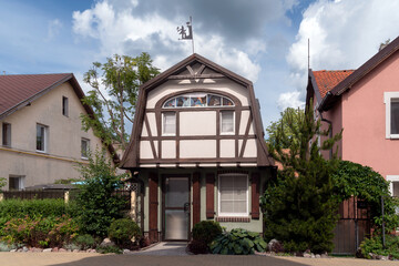 View of the villa on the city street on a sunny summer day, Zelenogradsk, Kaliningrad region, Russia