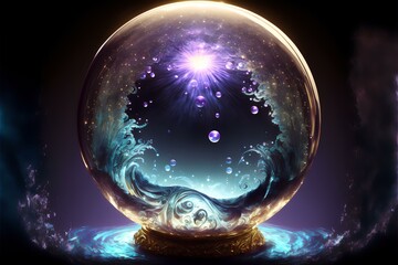 crystal ball with psychic waves emanating from it (AI Generated) - obrazy, fototapety, plakaty