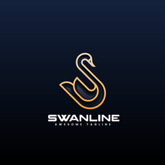 Vector Logo Illustration Swan Line Art Gradient Style.