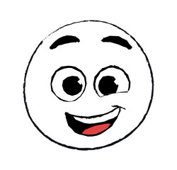 Hand drawn happy emoticon. Positivity and optimism, psychology. Feelings, emotions and facial expressions. Sticker for social networks and reaction for messengers. Cartoon flat vector illustration