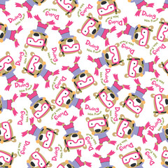 Fototapeta premium Seamless pattern texture with little bear swim in underwater. For fabric textile, nursery, baby clothes, background, textile, wrapping paper and other decoration.