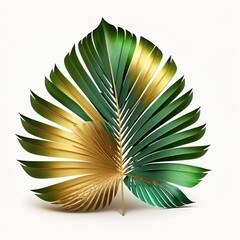 Green and gold tropical jungle monstera alba leaf 3d illustration made with Generative AI