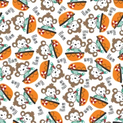 Muurstickers Seamless pattern with cute little monkey the sailor, Cute Marine pattern for fabric, baby clothes, background, textile, wrapping paper and other decoration. © Hijaznahwani