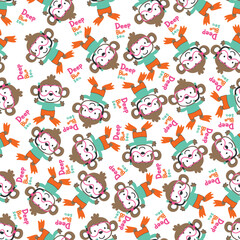 Seamless pattern texture with little monkey swim in underwater. For fabric textile, nursery, baby clothes, background, textile, wrapping paper and other decoration.