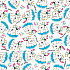 Seamless vector pattern with cute little bear skydiver, Design concept for kids textile print, nursery wallpaper, wrapping paper. Cute funny background.