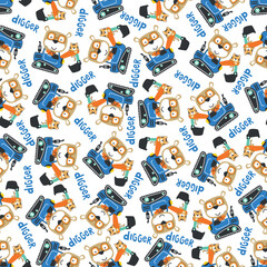 Seamless pattern of Cute little bear on excavator. Can be used for t-shirt print, kids wear fashion design, print for t-shirts, baby clothes, poster. and other decoration.