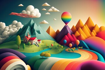3d vector art landscape colorful illustration made with Generative AI