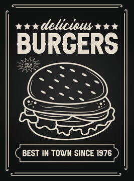  Burgers vintage chalkboard food advertisement retro poster vector template