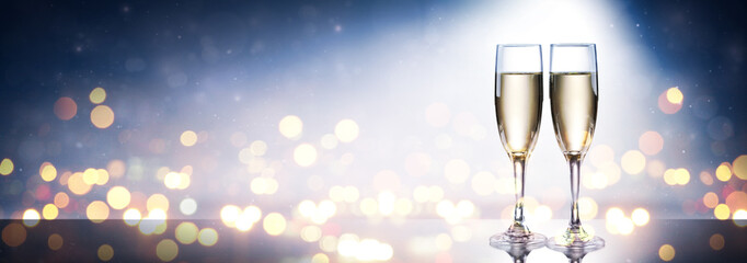 New years eve celebration background with champagne - obrazy, fototapety, plakaty