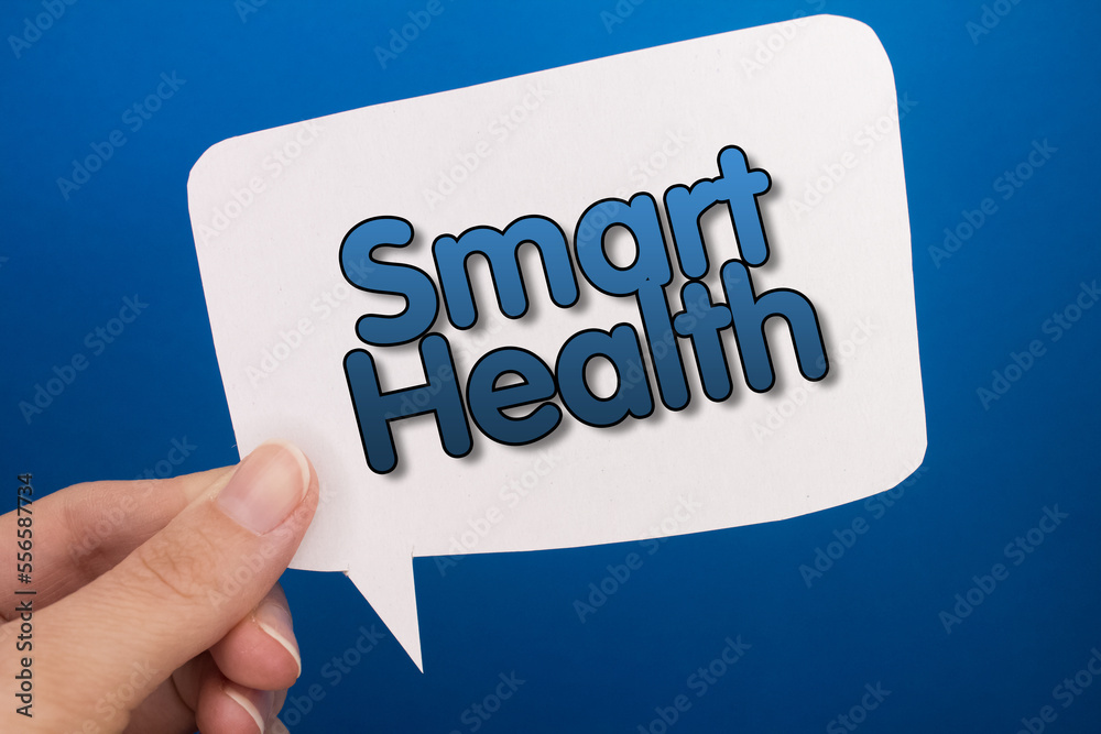 Poster speech bubble in front of colored background with smart health text.