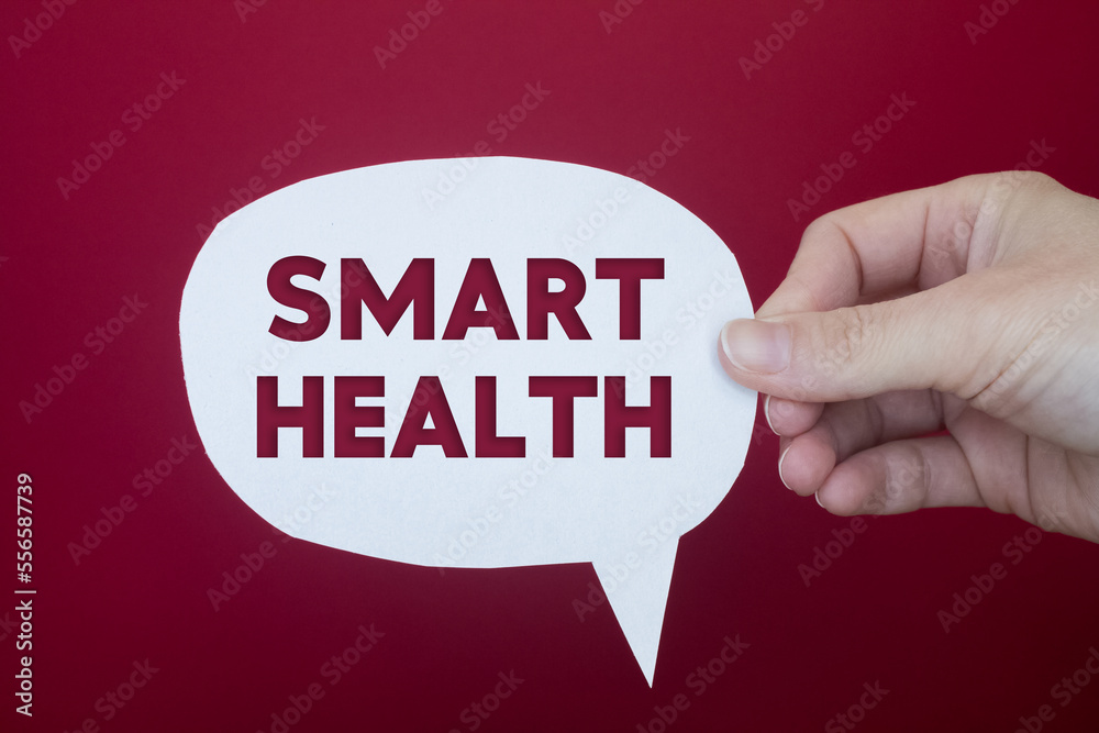 Poster speech bubble in front of colored background with smart health text.