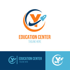 Initial Letter Y with Rocket Spaceship icon for Success, Education Center, Fast Learning Business Logo Idea