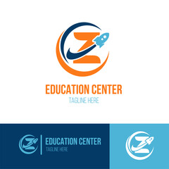 Initial Letter Z with Rocket Spaceship icon for Success, Education Center, Fast Learning Business Logo Idea